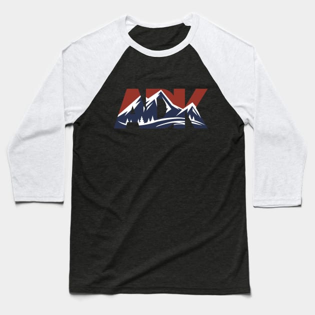 ADK Mountain Scape - Brick & Navy Baseball T-Shirt by Designs by Dro